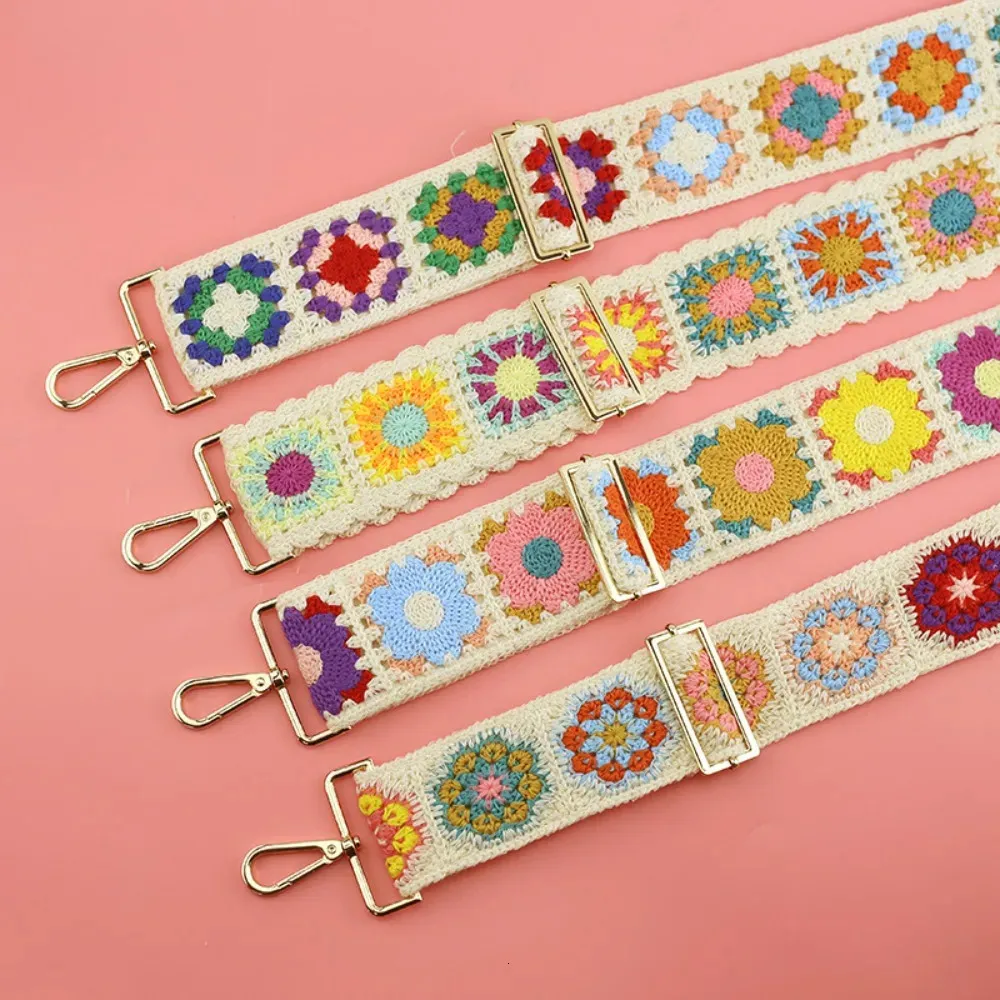 Crochet Flower Purse Straps 2 Inch Wide Adjustable Crossbody