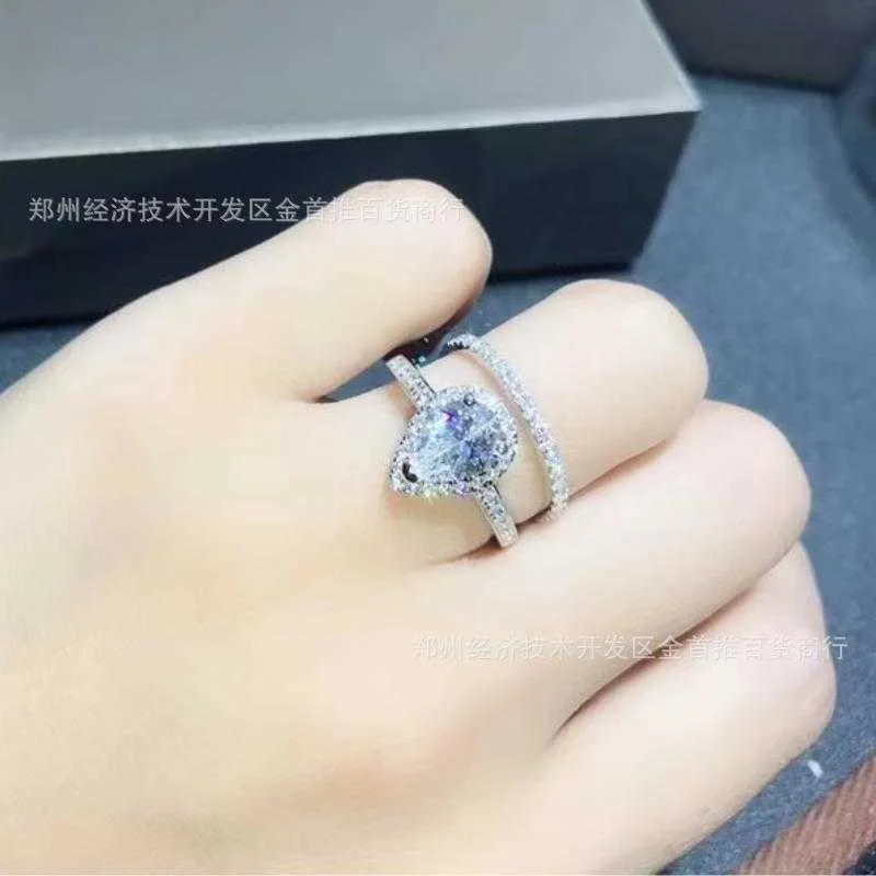 T Family Bague de mariage en argent sterling plaqué or véritable avec diamants Mosang taille poire