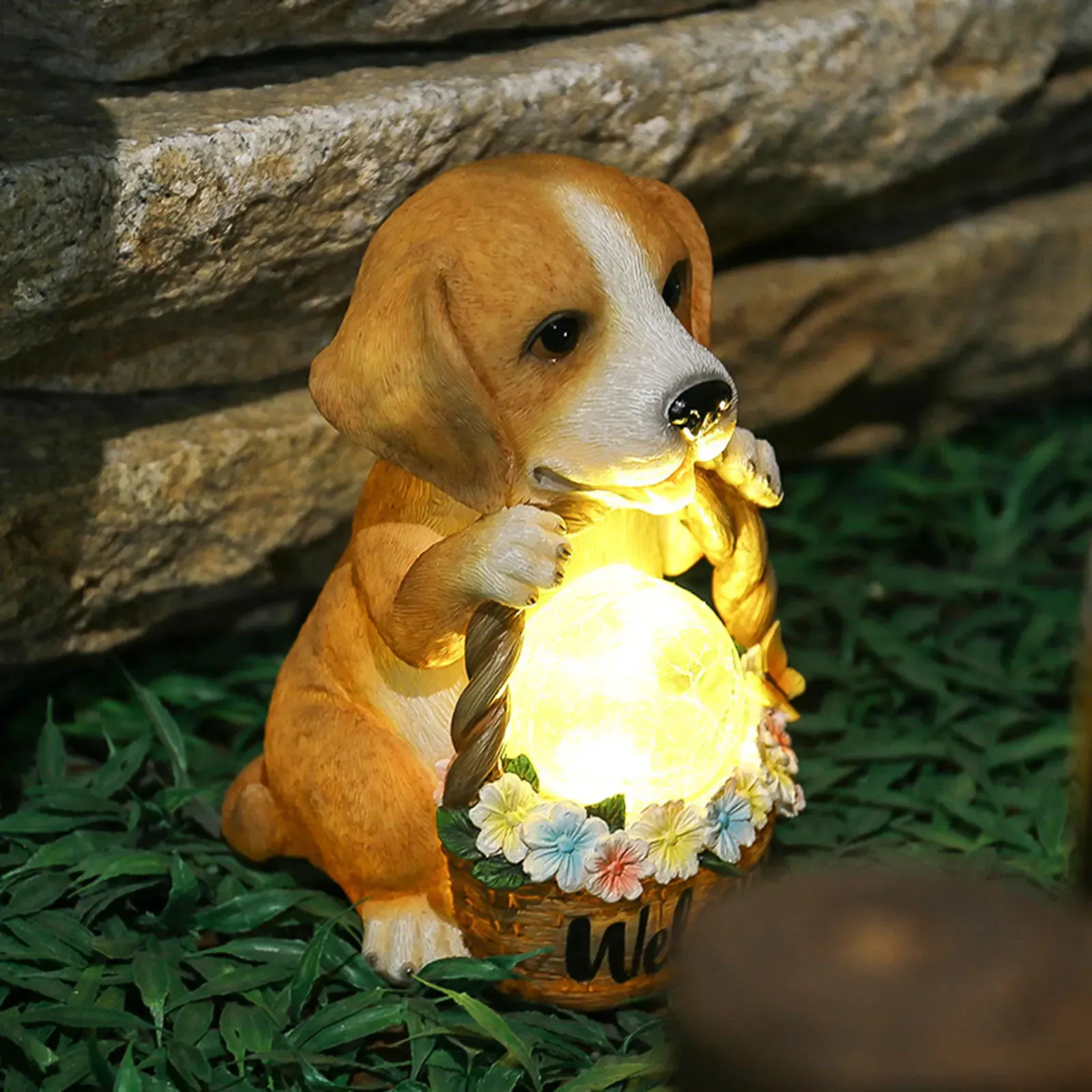 Garden Decorations Resin Sculpture Waterproof Lighted Solar Dog Statues Figurines Welcome Signs Home Outdoor Garden Yard Decoration 231023