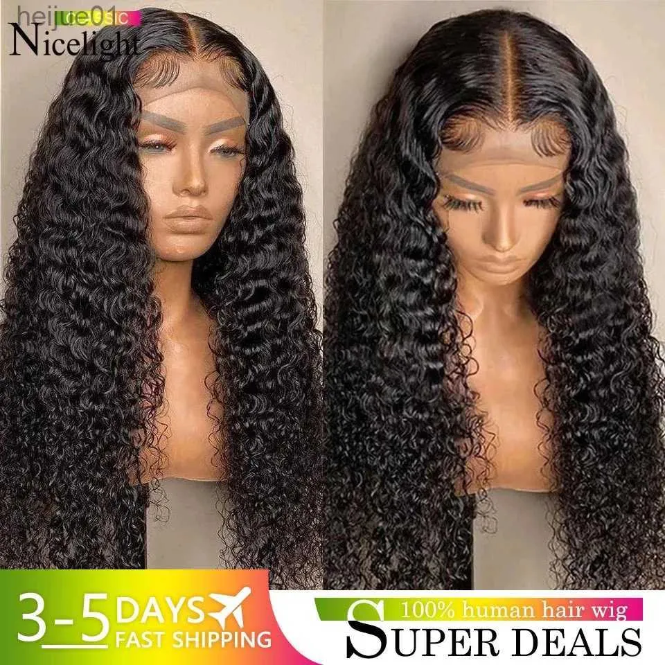 Synthetic Wigs Nicelight Water Wave Transparent 13x6 Lace Frontal Wigs 30 Inch Brazilian Remy Pre Plucked Human Hair Wigs Curly Lace Front WigL231024