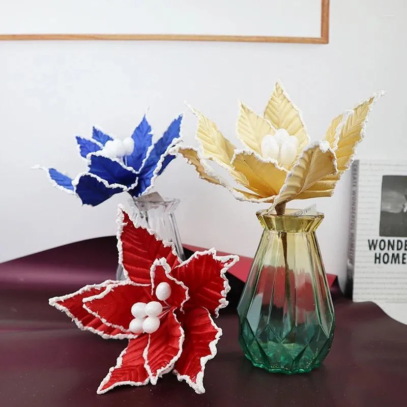 Dekorative Blumen Simulation Samt Weihnachten mit weißem Rand Künstliche Baumschmuck Weihnachten Jahr Heimdekoration