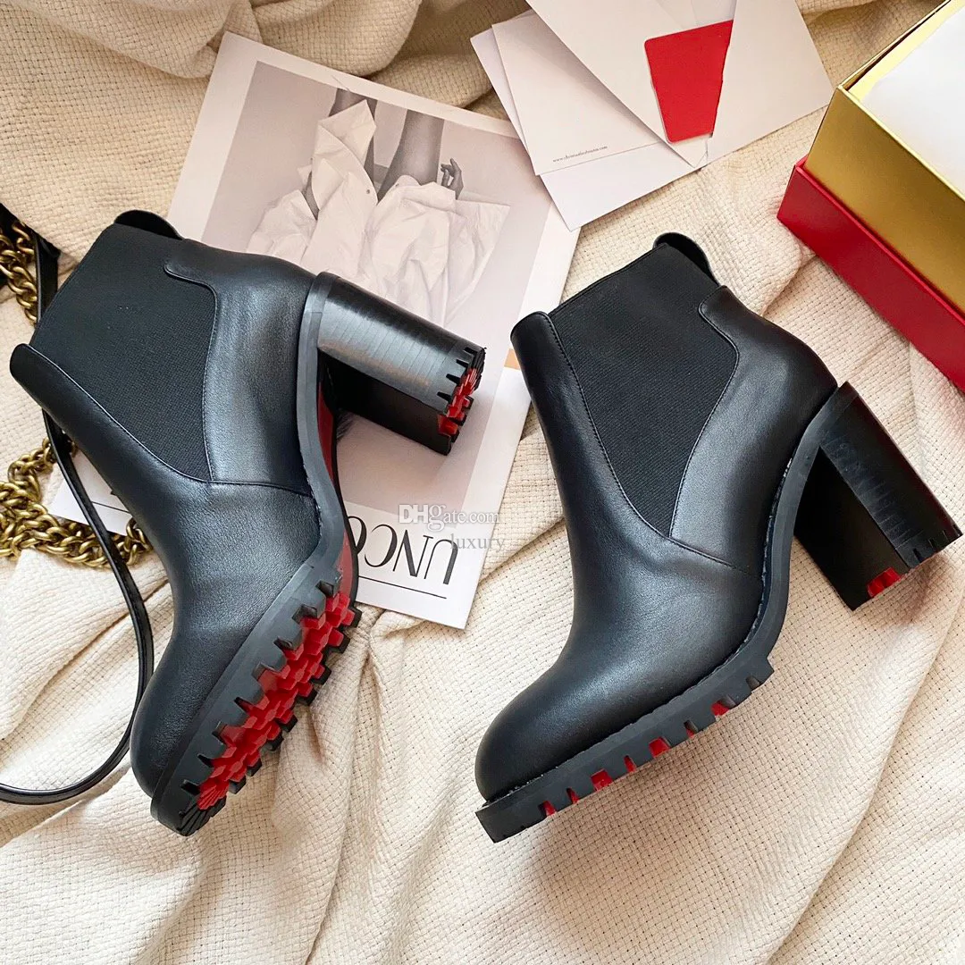 مصمم أزياء عالي الجودة للسيدات الأحمر الكعب الأحمر الكعب الكاحل أحذية الجلود الفاخرة أحذية جلدية نحيفة كعب سستة شتاء فوق ركبة Martin Boots HJ0895