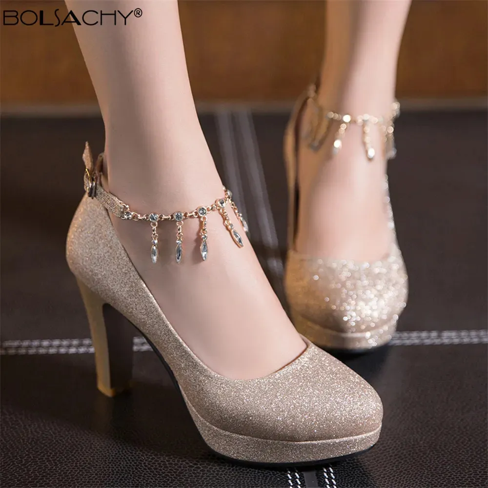 Sukienka Buty Spring Gold High Heels Platforma Kobieta Pumps Autumn Luxury Crystal Kids Ctrap Wedding Shoe Tacones Mujer Silver Pink 31-43 231024