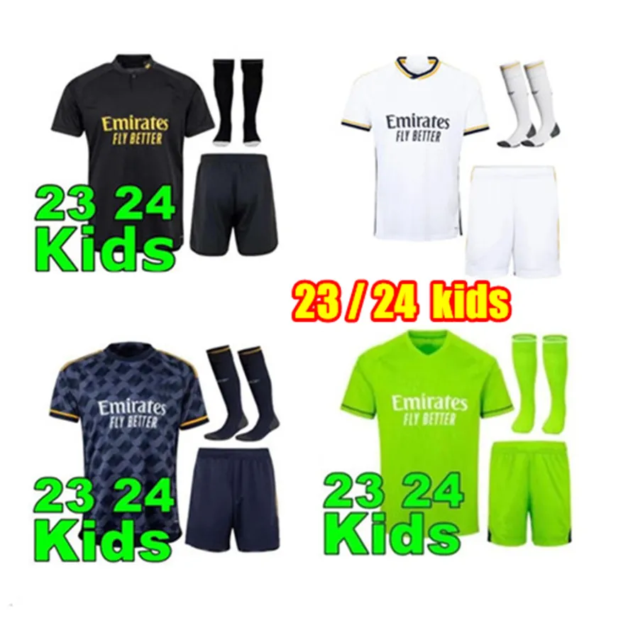 2023 Bellingham Real Madrid Soccer Jerseys Kits de football pour enfants Vini Jr Tchouameni Benzema Alaba Asensio Modric Rodrygo Quatrième 22 23 24 Nouveau maillot de football MADRIDS TOP