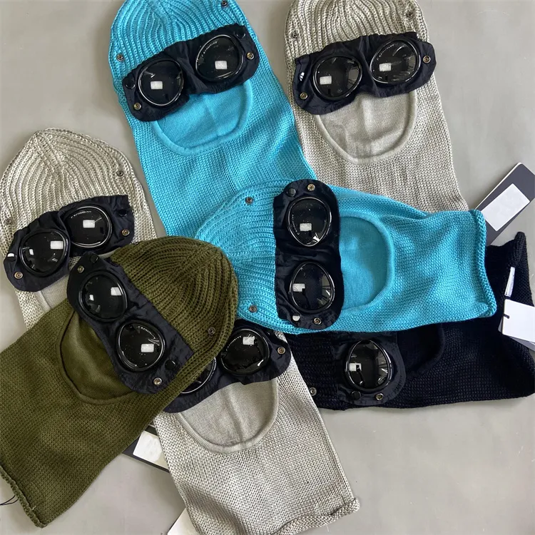 Goggle Balaclava Beanie Glasses Designer Hat Vinter behåller värme vindbrytning huva utomhus män kvinnor ull stickade skalle mössor