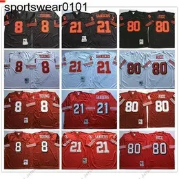 F Ncaa Vintage Retrap 75th Anniversary Shirt #8 Steve Young Jersey 21 Deion Sanders 80 Jerry Rice Red White Black Mens