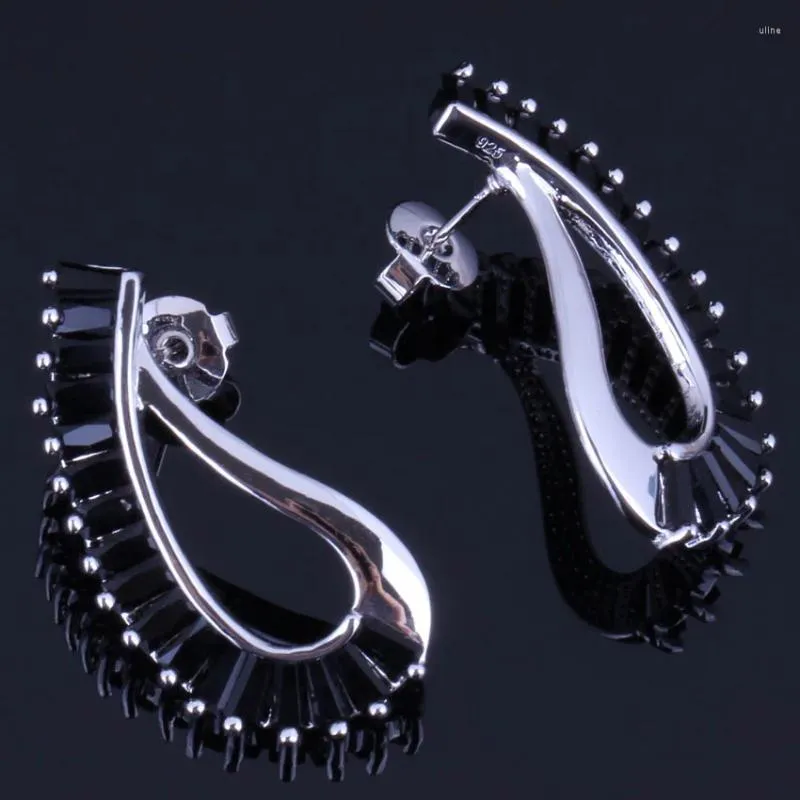 Boucles D'Oreilles Charmantes Oxyde De Zirconium Noir Plaqué Argent V0844