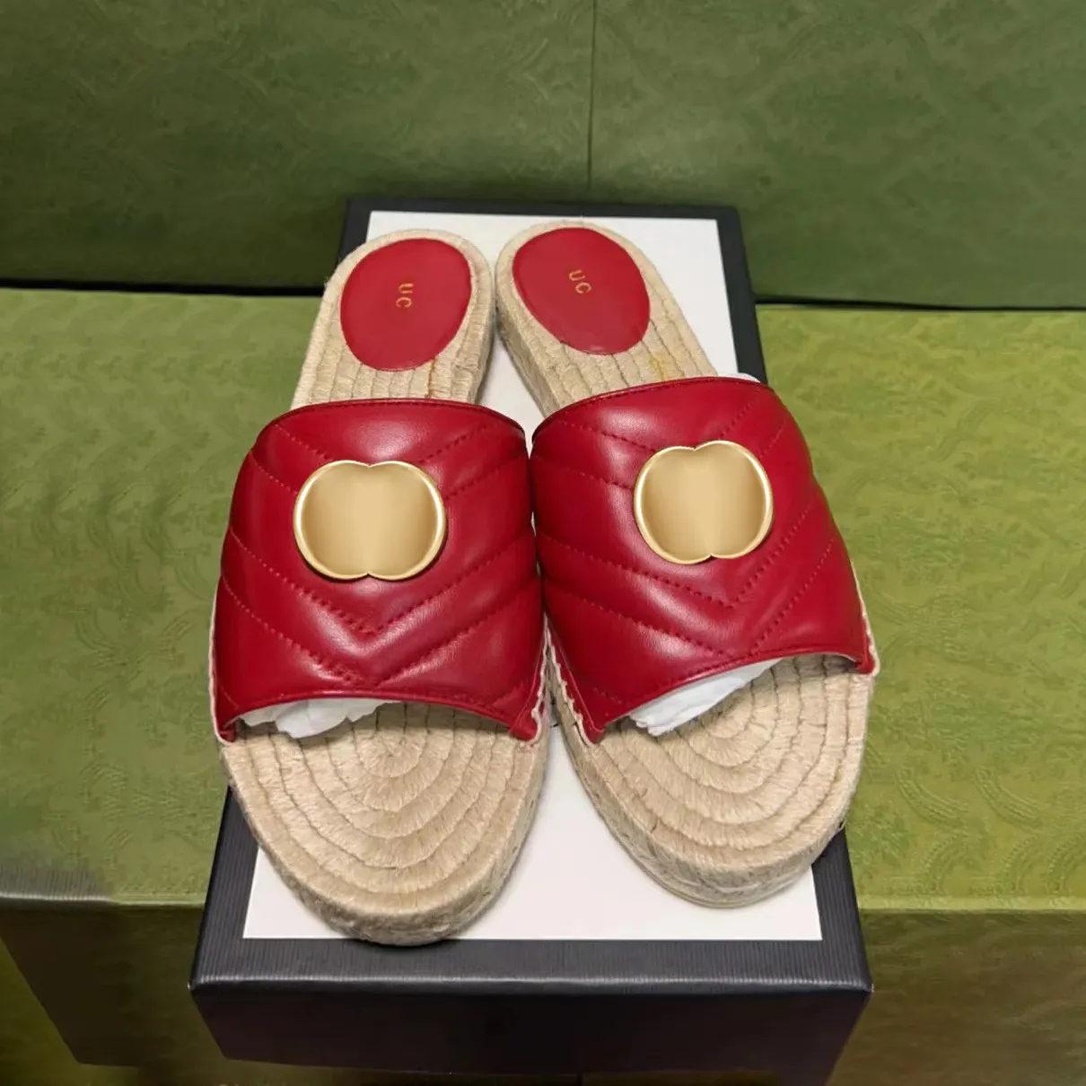 hot designer sandal woman Slipper luxury leather double G Cord platform rubber sole marmot lady men shoe summer outside comfort flat slides