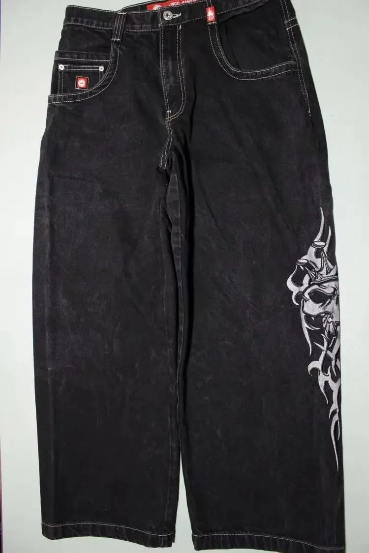 Pantaloni da donna Capris Y2k Jeans Harajuku Hip Hop Skull Graphic Jeans larghi oversize Pantaloni in denim nero Uomo Donna Pantaloni larghi gotici Streetwear 231023