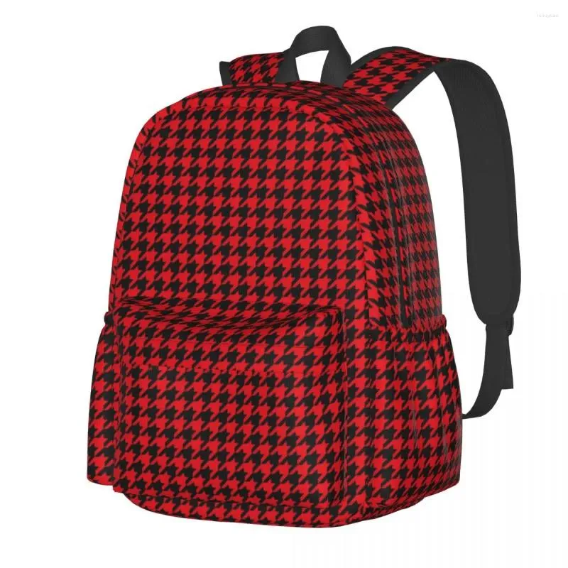 Backpack Vintage Houndstooth Black And Red Girl Polyester Daily Backpacks Large Style High School Bags Rucksack