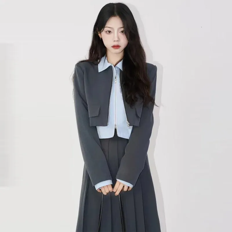 Women's Suits Blazers Blazers Women Korean Fashion Cropped Short Jacket High Waist Long Skirt Work Office Two-piece Set Vintage Chic Outerwear Women 231024