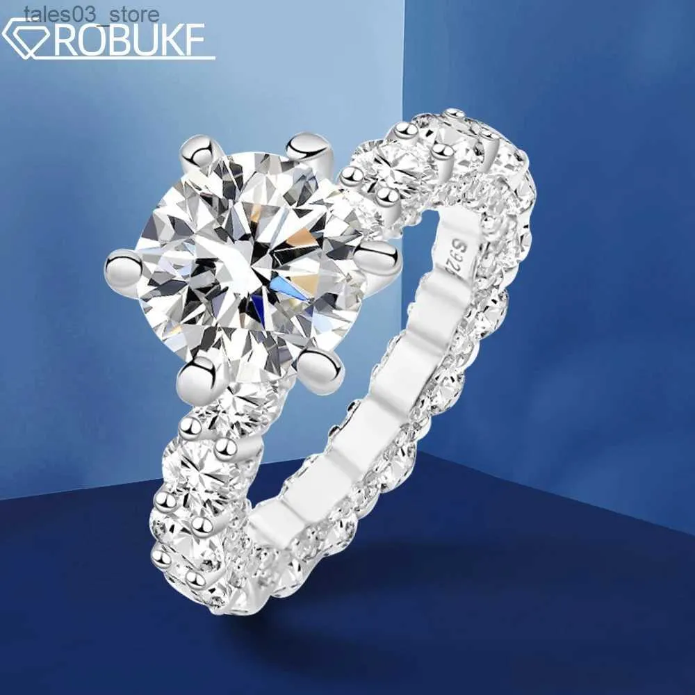 Anéis de casamento 4 quilates D cor Moissanite anel de noivado S925 prata esterlina 10mm laboratório criado diamante aliança de casamento de luxo para mulheres 6 garras Q231024