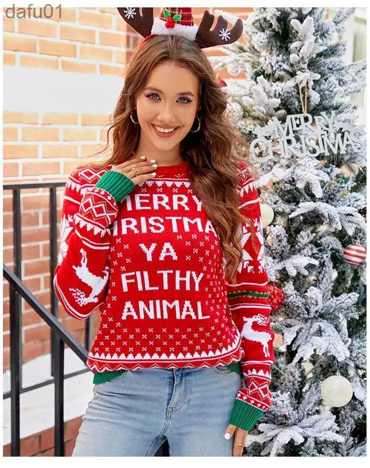 Damenpullover Frauen Weihnachten Frohe Weihnachten Ya Filthy Animal Pullover Unxi 2024 Neujahr Winter Pullover JumperL231024