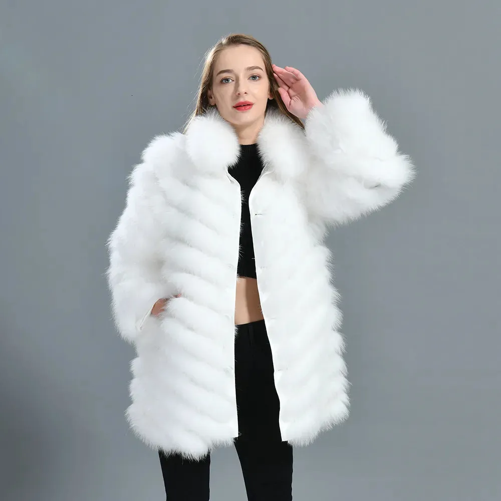 Women's Fur Faux Real DoubleSided Wear Coat For Women Winter 100 Silk Liner Fluffy Long Jacket Lady Trendy Design Outwear 231023
