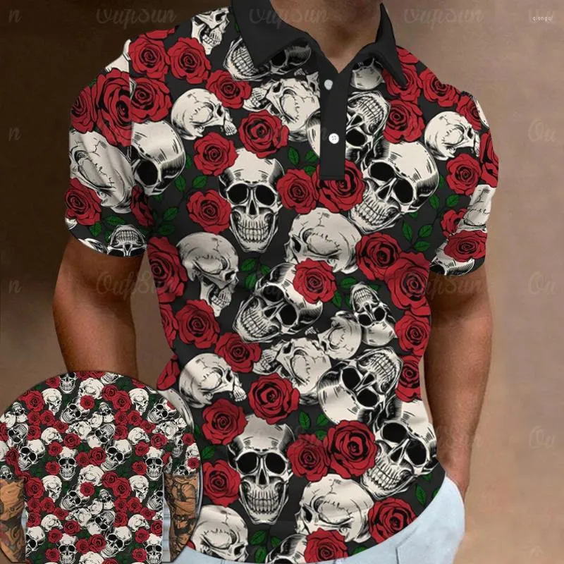 Men's Polos Male Skull Polo Shirts Fashion Man Oversized Lapel Button Short Sleeve Daily Casual 3d Print Tee Top Sport Clothing