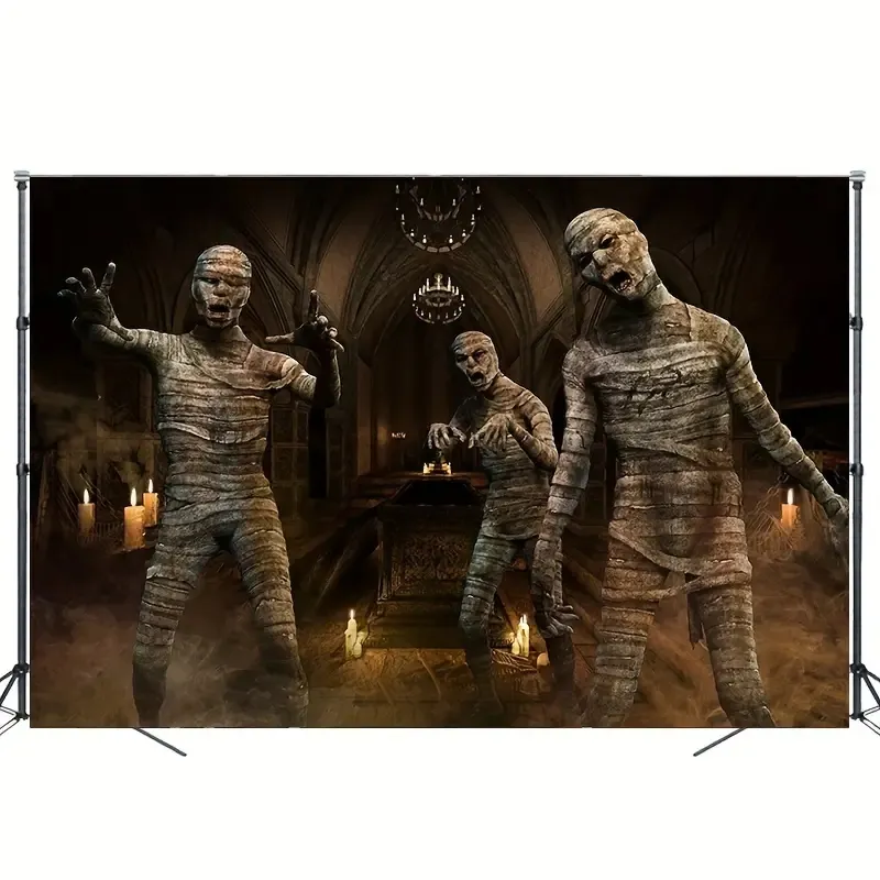 1PC Halloween Horror Mummy tema Fotografering Bakgrundsduk, Haunted Zombie Ghost tema Bakgrund Banner, sömlösa rekvisita dekorationduk