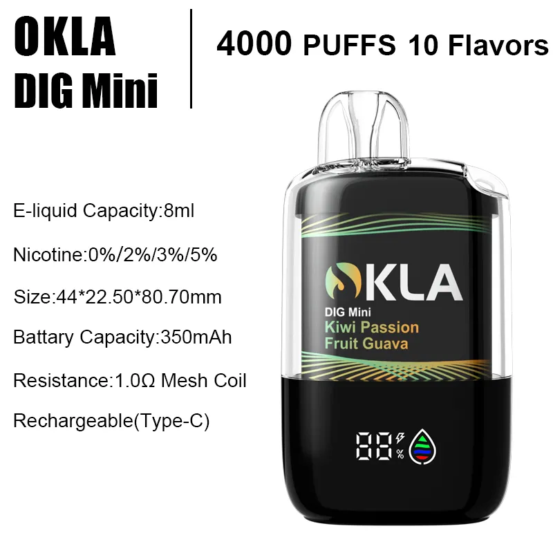 OKLA DIG Mini 4000 Puff Einweg-Vape-Stift, Starter-Kit für elektronische Zigaretten, 0 % 2 % 3 % 5 % Großhandel, austauschbare Vape-Geräte 350 mAh