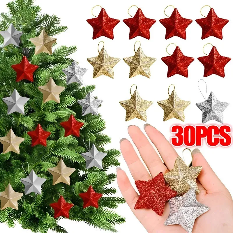 Decorazioni natalizie 630 pezzi Ciondolo stella glitterato Albero di Natale Ornamento appeso Artigianato 5 cm Plastica per feste di compleanno Decorazioni per la casa 231023