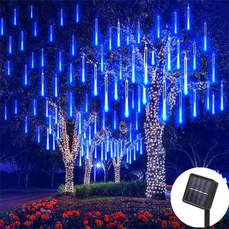 ガーデンデコレーション8チューブ30/50cm LED Meteor Shower Solar LED STRING LIGHTS OUTDOOR FAIRY GARLAND CHRASCINALTREES DECOR Garden Patio Street Lights 231023