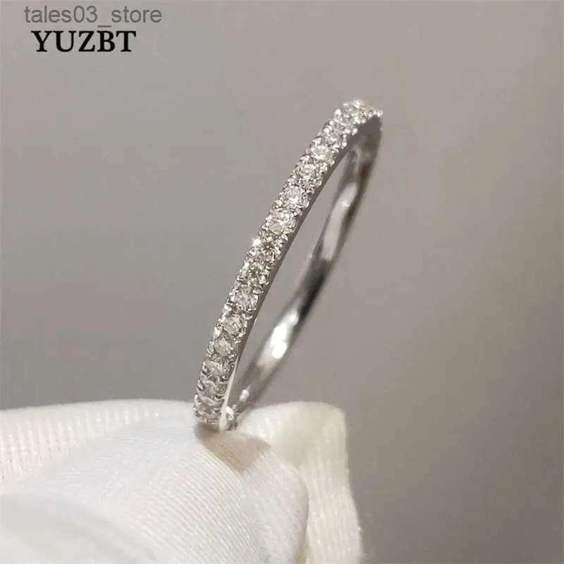 Anéis de casamento YUZBT 9K 10K Ouro Branco Corte Brilhante 0.3 Quilates Testador de Diamante Passado D Cor Moissanite Anel de Noivado Estilo Coreano Jóias Q231024
