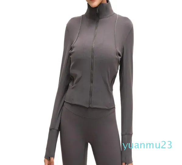 Veste de sport de Yoga pour femmes, matériel nu, automne et hiver, extensible, fermeture éclair, course à pied, chemise à manches longues, Slim