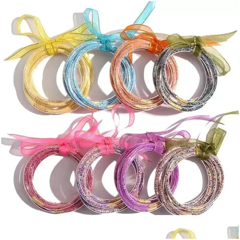 Festa Favor 5 Pçs / Set Bowknot Glitter Bangles Meninas All Weather Stack Sile Plástico Glitters Jelly Pulseira Presentes Drop Delivery Home Dhx3W