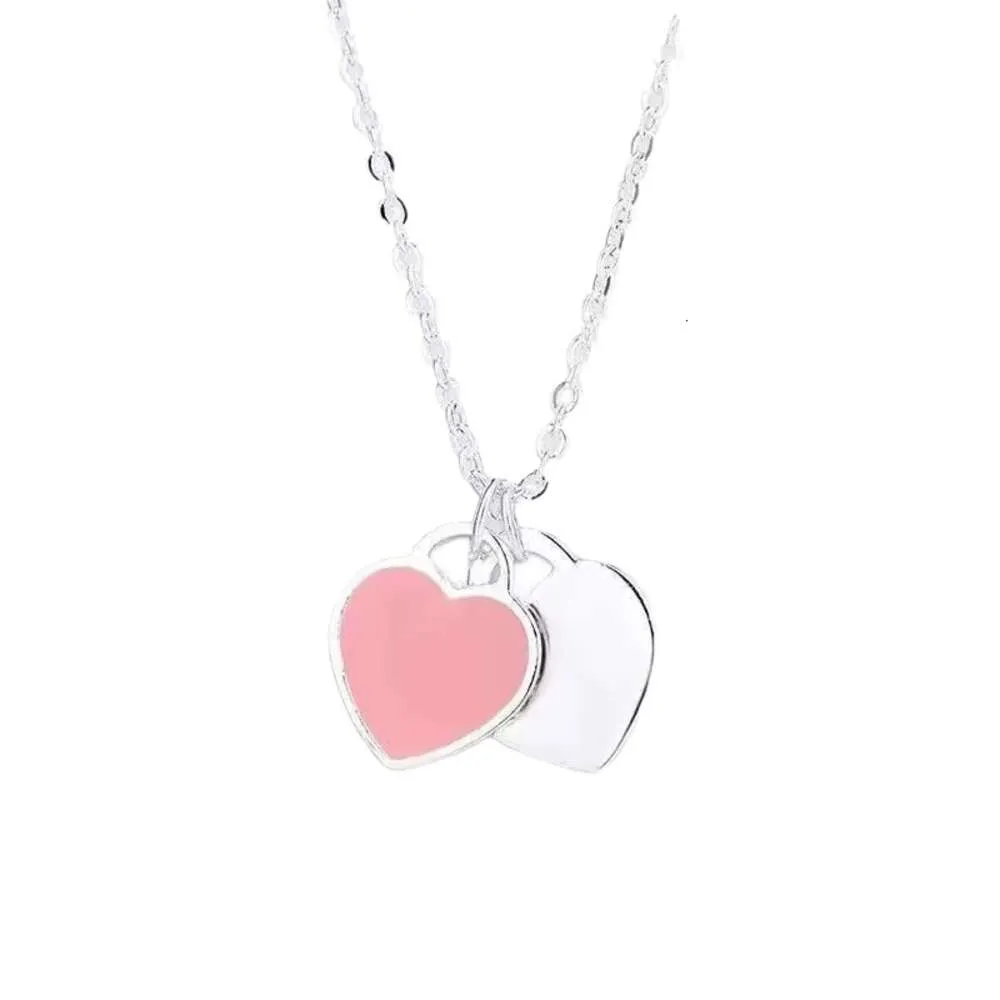 Collar tiff clásico estilo extremadamente simple amor romántico esmalte de corazón diseño colgante cadena de clavícula femenina