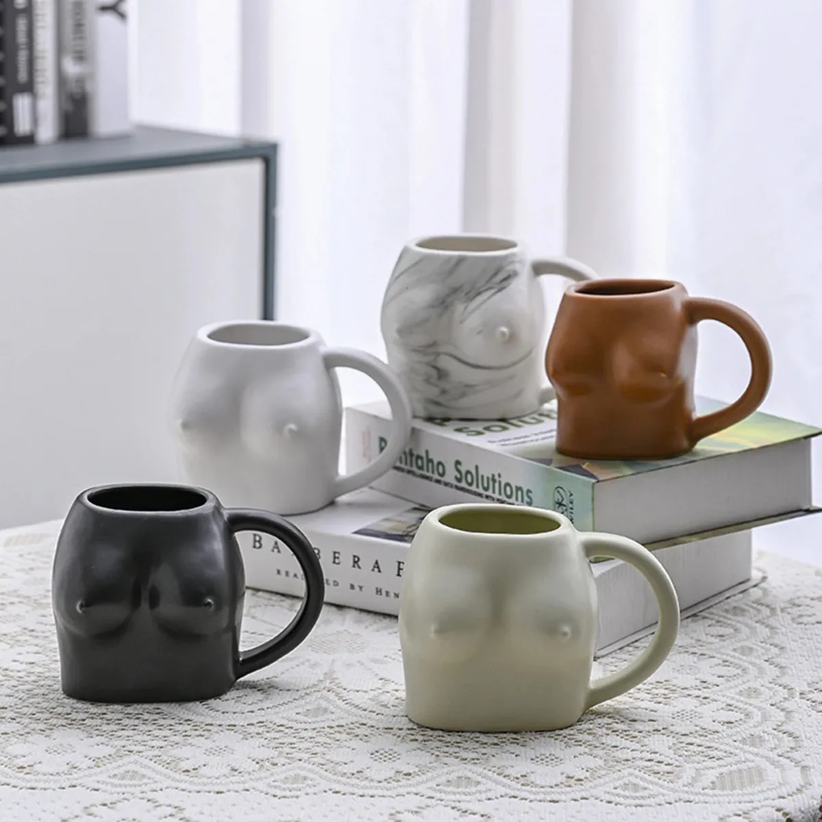 Mugs Creative Coffee Cups Chest Shape Mug Cute Kawaii Ceramic Funny Drinkware Stranger Things Birthday Gifts 231023