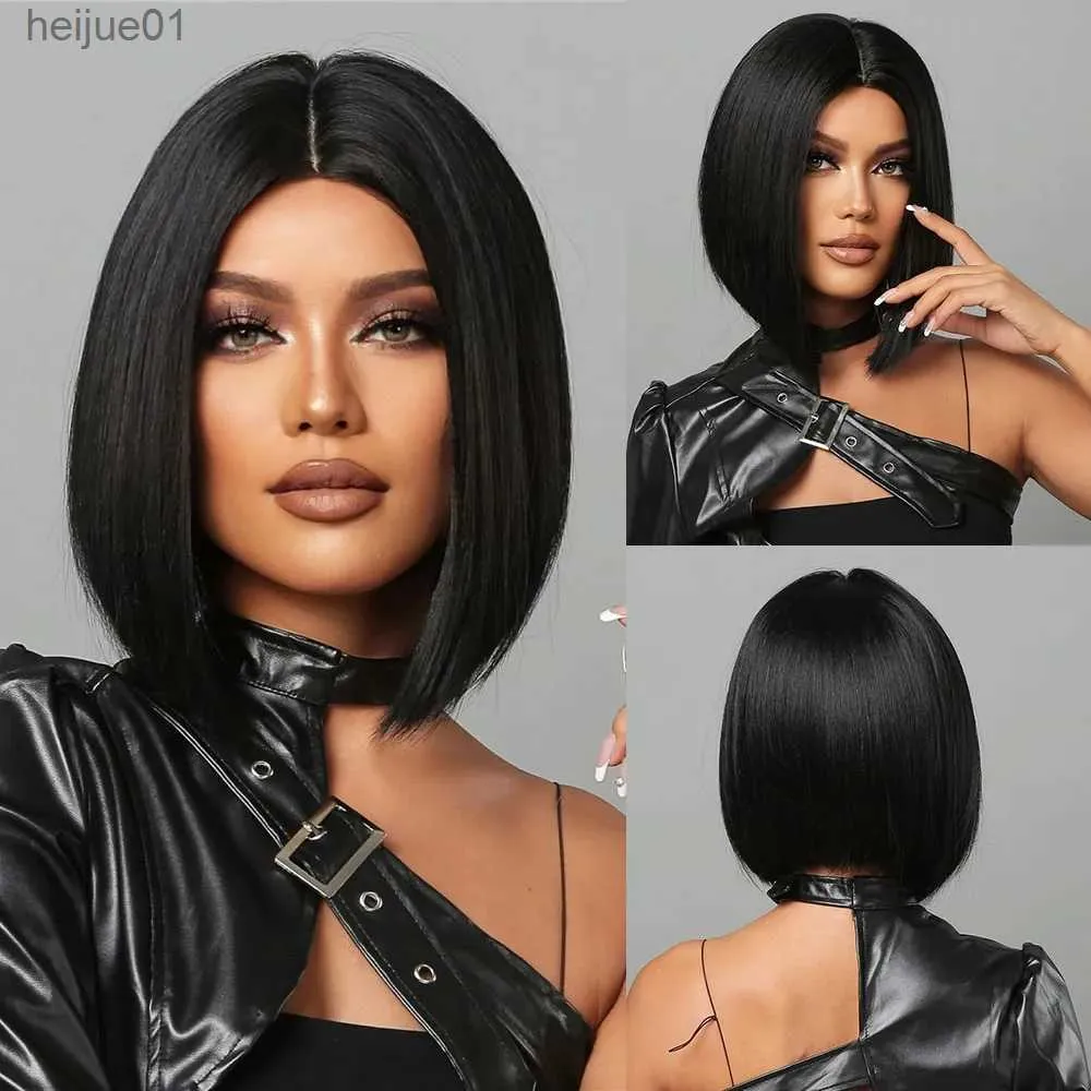 Synthetic Wigs Natural Hairline Hair For Black Women Short Straight Bob Middle Part Heat Resistant Synthetic Wig For Daily Use CosplayL231024