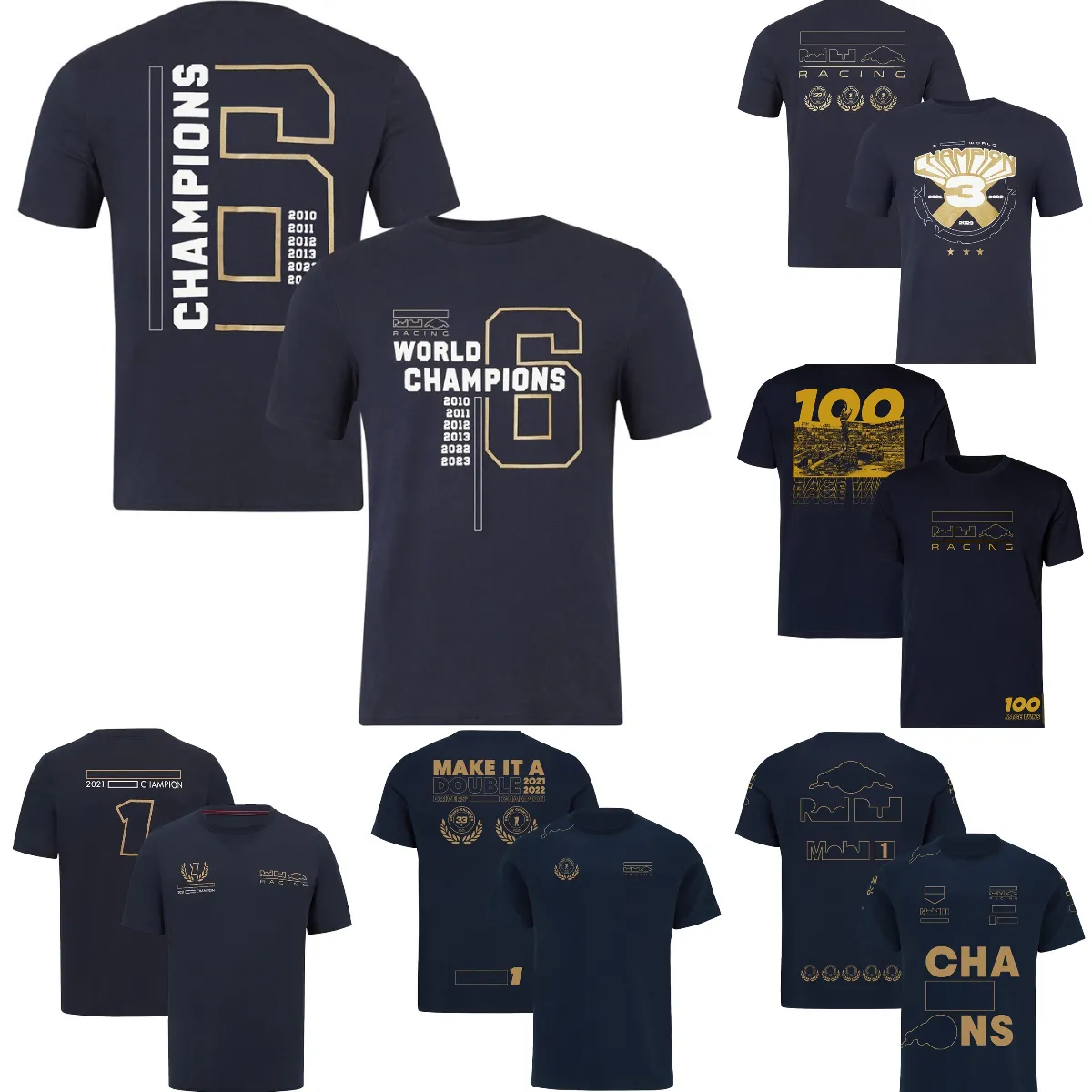 2023 Nieuwe F1 Wereldkampioenen T-shirt Formule 1 Bestuurder Kampioen T-shirt Racing Team Wint Souvenir Jersey Zomer Mannen Vrouwen T-shirts