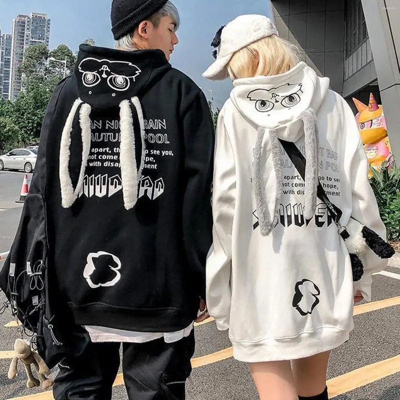 Hoodies femininos impressão oversize sweatshirts kawaii orelhas feminino manga longa grosso pulôver menina topos streetwear sudaderas