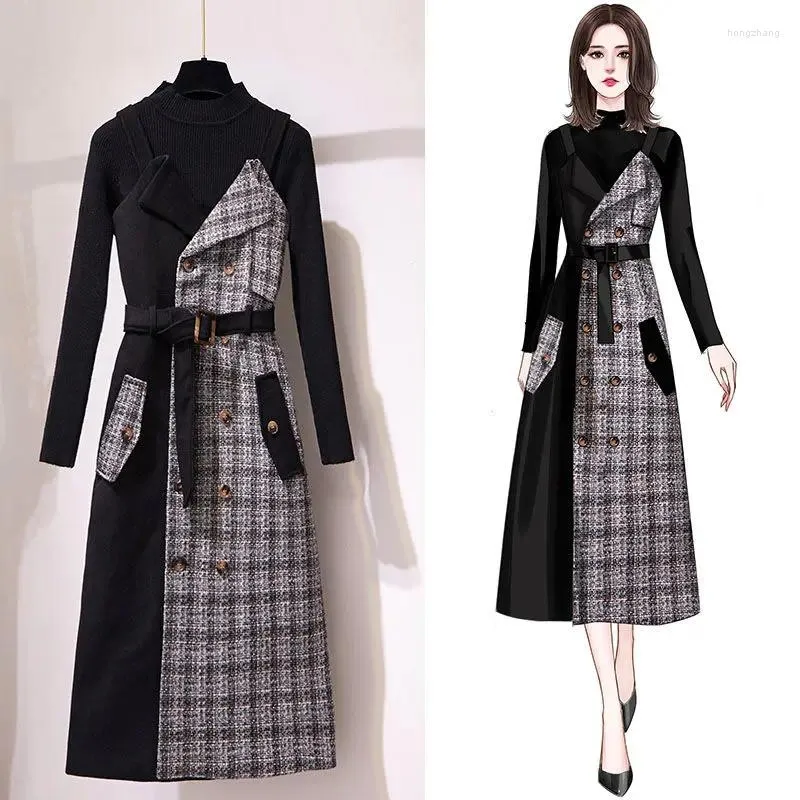 Women's Suits JUNSRM 2023 Autumn And Winter Fashion Temperament Stitching Woolen Knit Sweater Thin Strap Skirt Suit