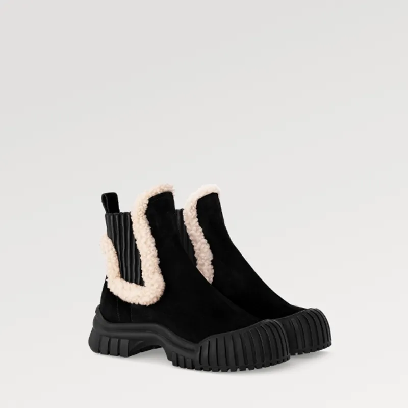 Explosion Kvinnor skor stövlar sneaker ruby ​​platt ankel boot 1ac7ac svart wintry ankel mocka kalv läder fluffig shearling chelsea sko höjd handgjorda