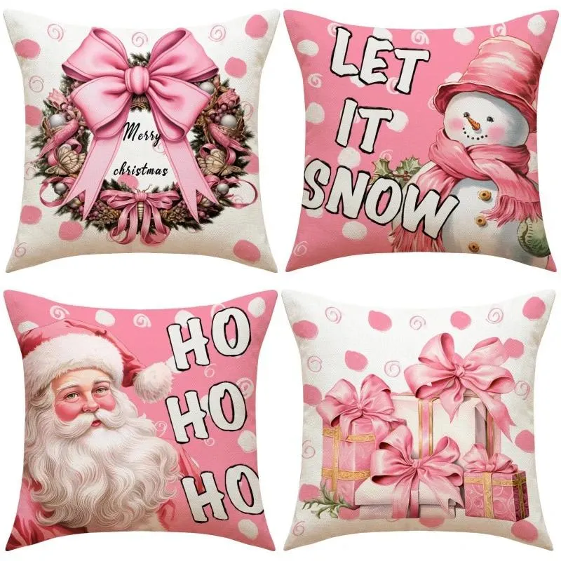 Federa per cuscino natalizia Babbo Natale pupazzo di neve Copriletto rosa Decorazioni per la casa quadrate Federa