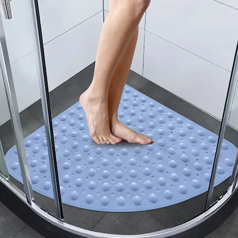 Tapis de bain Tapis antidérapant en forme d'éventail pour salle de bain, pour toilettes, douche, tapis de sol en PVC couleur bonbon, tapis de bain surdimensionné en plastique pliable 231024