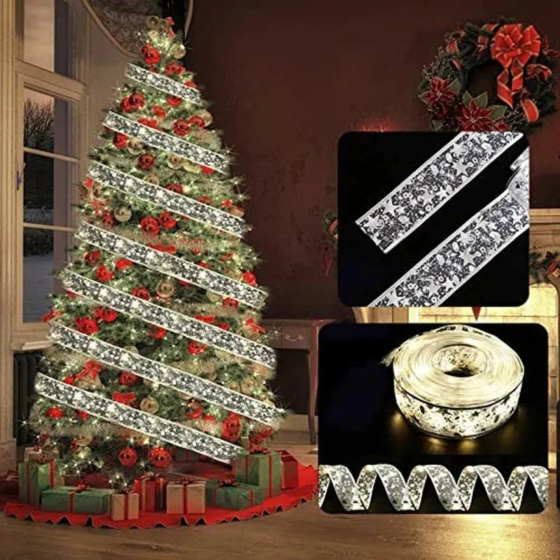 Kerstversiering Lint Fairy Licht Decoratie DIY Strikken String Boom Ornamenten Voor Thuis Xmas Decor Jaar Navidad 231023