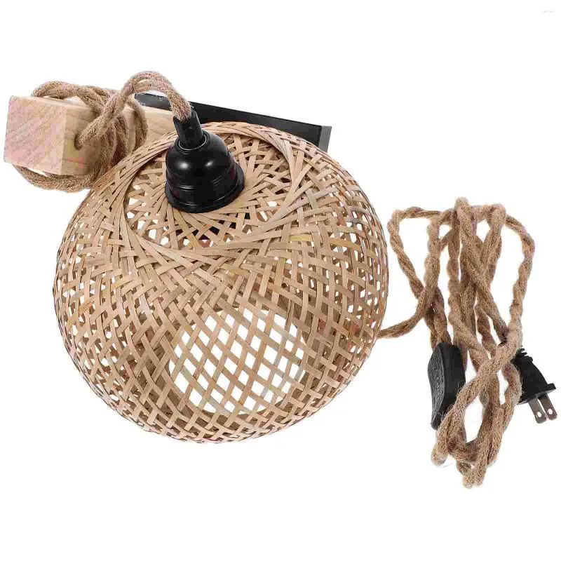 Wall Lamp Rattan Weaving Shade Light Fixture No Bulb Balcony Lighting(US Plug)