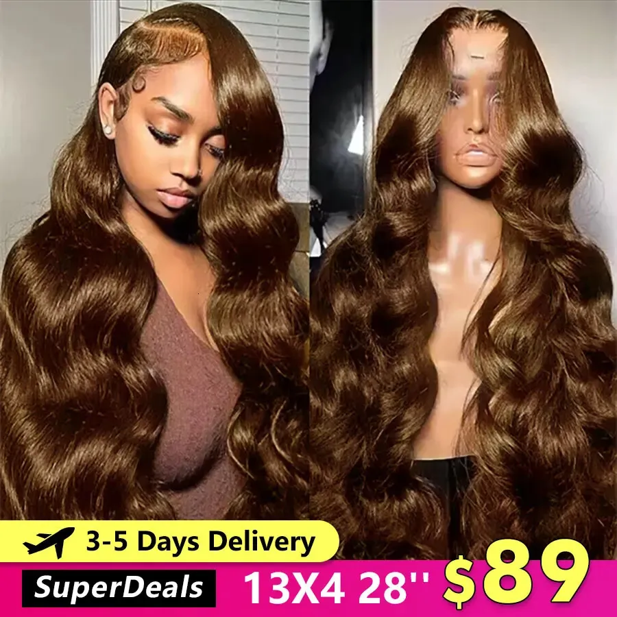 Lace Wigs 32 Inch Chocolate Brown Front Body Wave Human Hair Hd 13x4 Frontal Wig Colored 231024