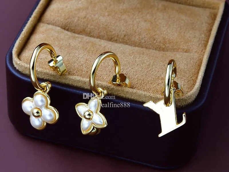 RealFine888 Studörhängen L M01025 Floragram örhänge Ikoniska smycken Lyxdesigner smycken för kvinna med låda