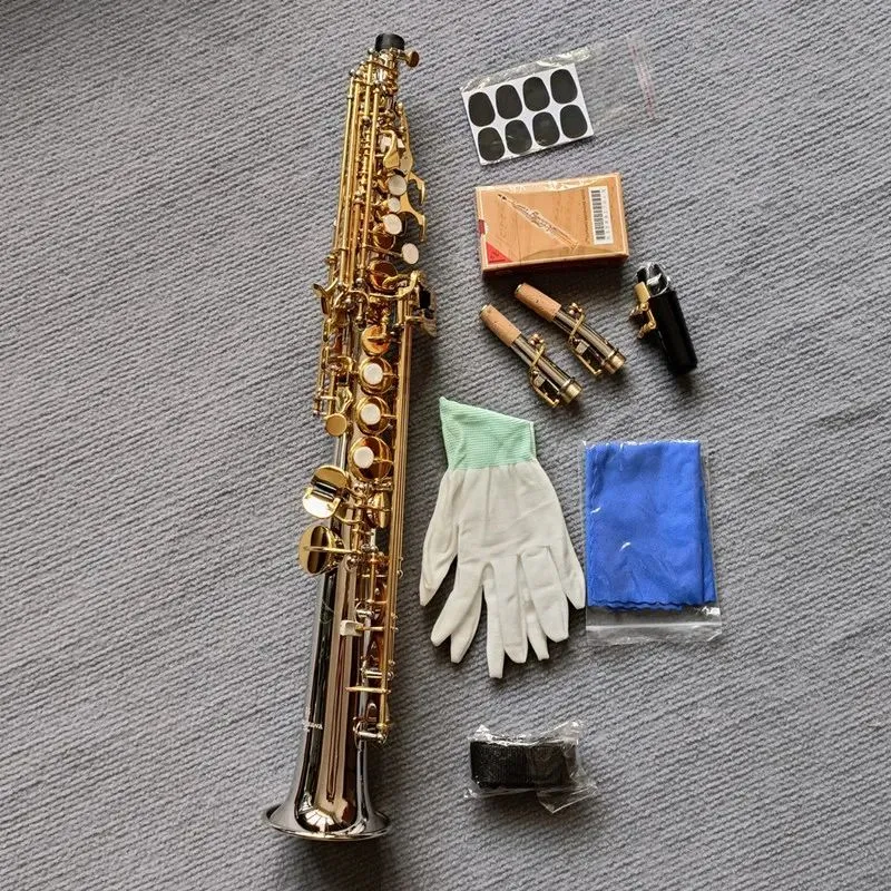 Сделано в Японии Саксофон сопрано WO37 Серебрение Золотой ключ с футляром Мундштук для саксофона-сопрано Лигатура Ридс Шея 01