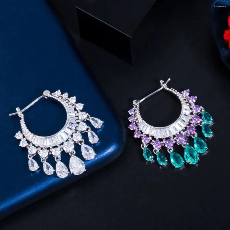 Dangle Earrings Tassel Drop Purple Blue Crystal Big Round Hanging Rhinestone For Women Wedding Party Jewerly Sale 2023