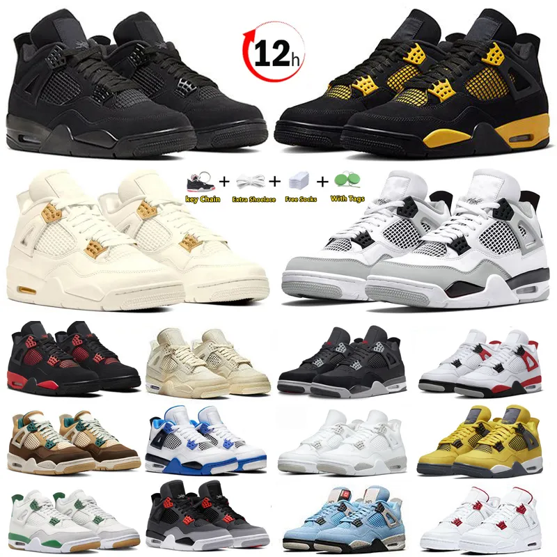 Jumpman 4 4S 농구화 검은 고양이 올리브 얼어 붙은 순간 소나무 녹색 천둥 C 핑크 항해 금속 흰색 오레오 남성 여성 트레이너 스포츠 운동화