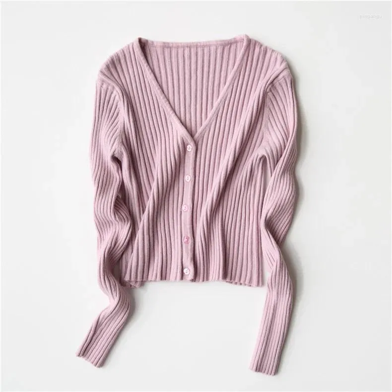 Women's Knits Spring Autumn Women Knitted Cardigan V-neck Long Sleeve Single Breasted Short Sweater Tops