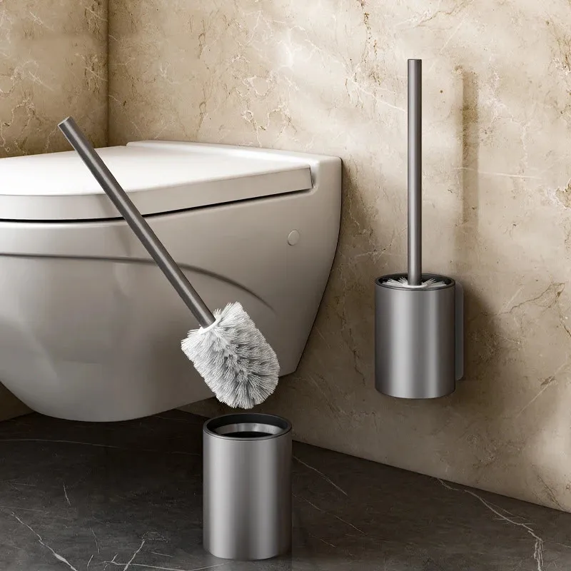 Suporte para escovas de vaso sanitário, espaço de alumínio, suporte para escova de vaso sanitário, ferramentas de limpeza, montado na parede, sem broca, escova de vaso sanitário vertical durável, preto, acessórios de banheiro 231024