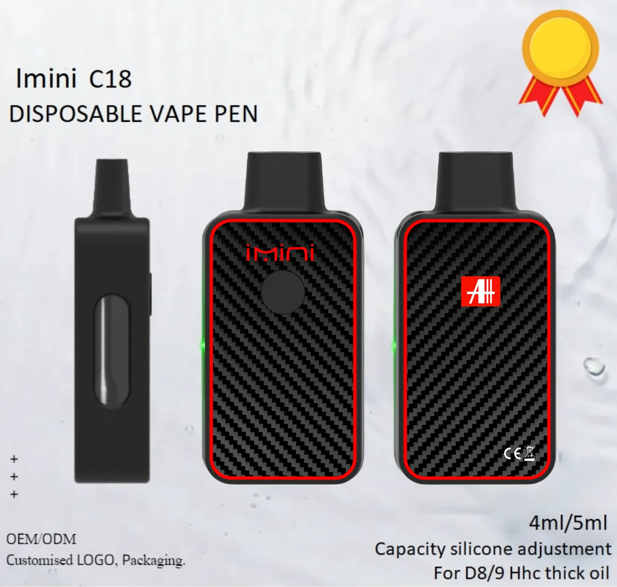 Top 1 Authentic Imini C18 Disposable Vape Empty Oi lBox USB Recharge Device 4.0ml 5.0ml Black Vaporizer 380mAh Ceramic Coil Adjustable Voltage 2.7V D8 D9 D10 Empty Device
