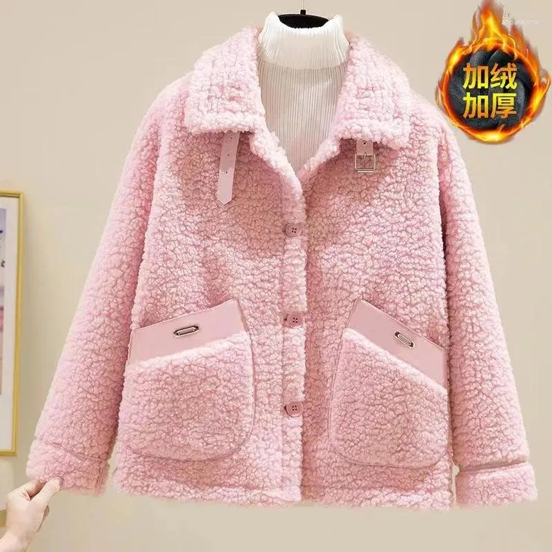 Pele feminina 2023 engrossado lã de cordeiro casaco de lã feminino outono inverno jaqueta solta casual um plush outerwear feminino casacos curtos