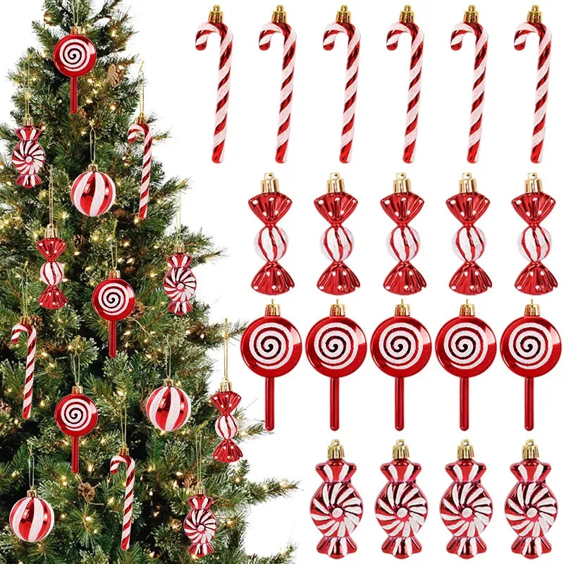 Juldekorationer 6st Red Candy Crutch Lollipop Xmas Tree Hanging Pendant Ornament 2024 Year Gift Home Decoration 231023