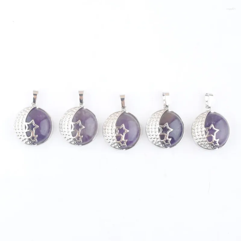 Pendant Necklaces Natural Stone Amethyst Bead Dangle For Women Yoga Jewelry Gift Love Moon Stars Back Hollow Elegant 10Pcs/Lot IN3592