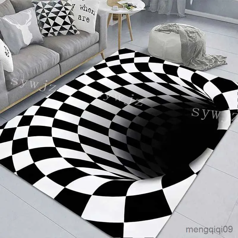 Teppich 3D Illusion Teppich Eingang Bodenmatte Geometrische optische Fußmatte rutschfeste Bodenmatte Wohnzimmer Dekor Teppich R231024