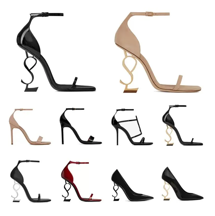 Hot women luxury Dress Shoes designer high heels patent leather Gold Tone triple black nuede red womens lady fashion sandals Party Wedding Office pumps